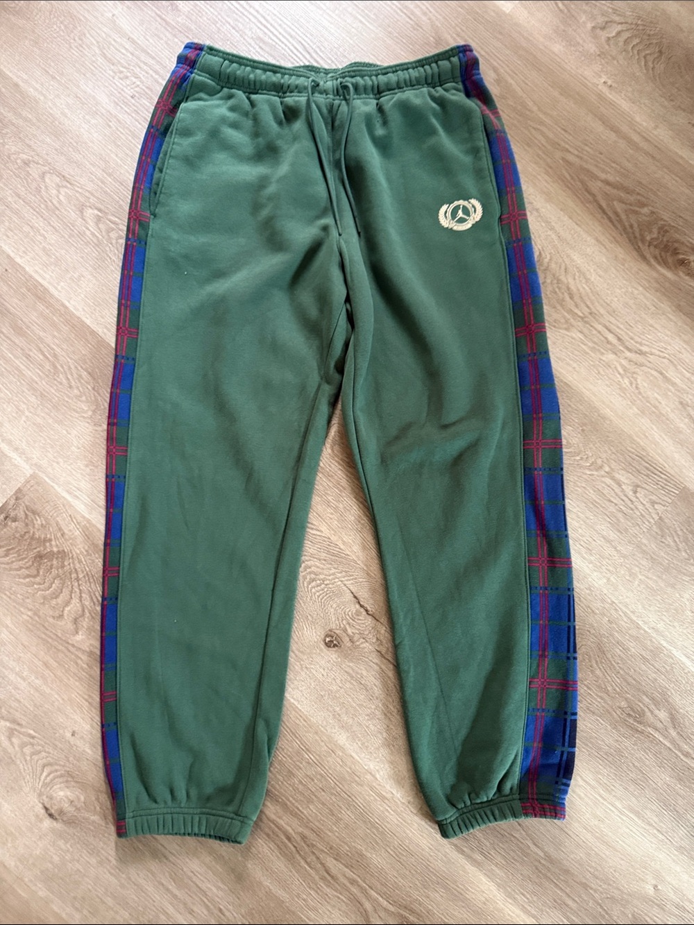 Jordan Green Jogger Sweatpants with Plaid Side Stripes